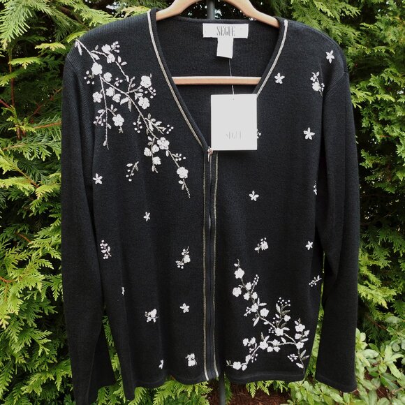 Segue Limited Sweaters - Segue Limited Zip Front V-Neck Embroidered Cardigan  Sweater NWT
